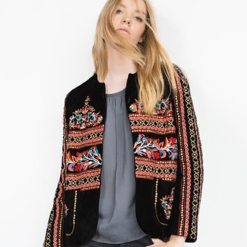 Zara Black Jacket with Multicolor Embroidery